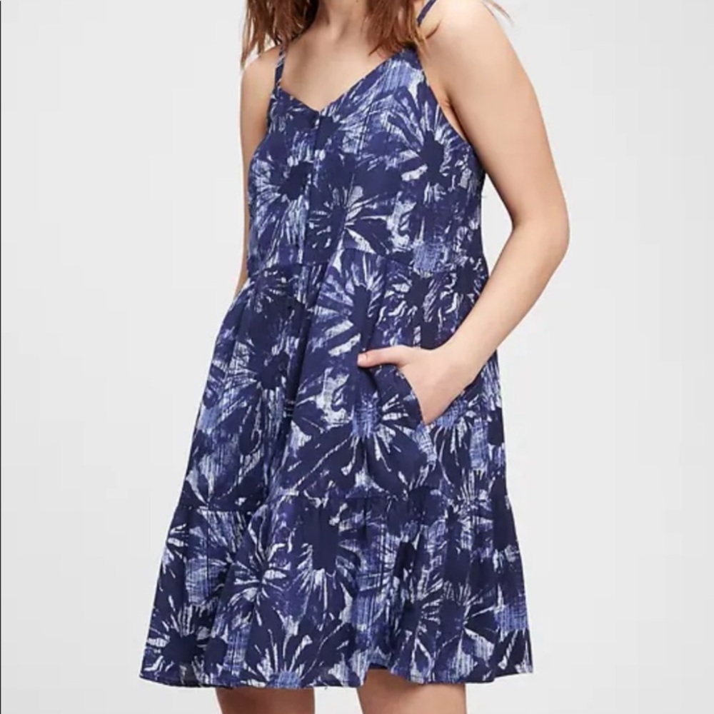 GAP Button Front Tiered Dress in Navy Floral XS NEW